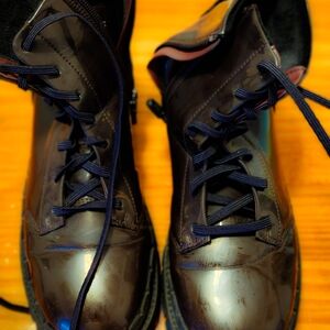 Women's Sketchers Dark Brown Vegan Patent Leather Boots, Size 6.5